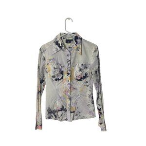 Just Cavalli Womens Floral Button-Up Shirt In Multicolor Medium Made In Italy Co